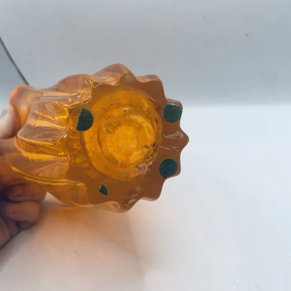 Ruffled Orange Handkerchief Top Blown  Glass Vase 7” Tall!